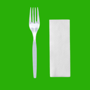 Set furculita transparenta + servetel reutilizabile  100 buc/set